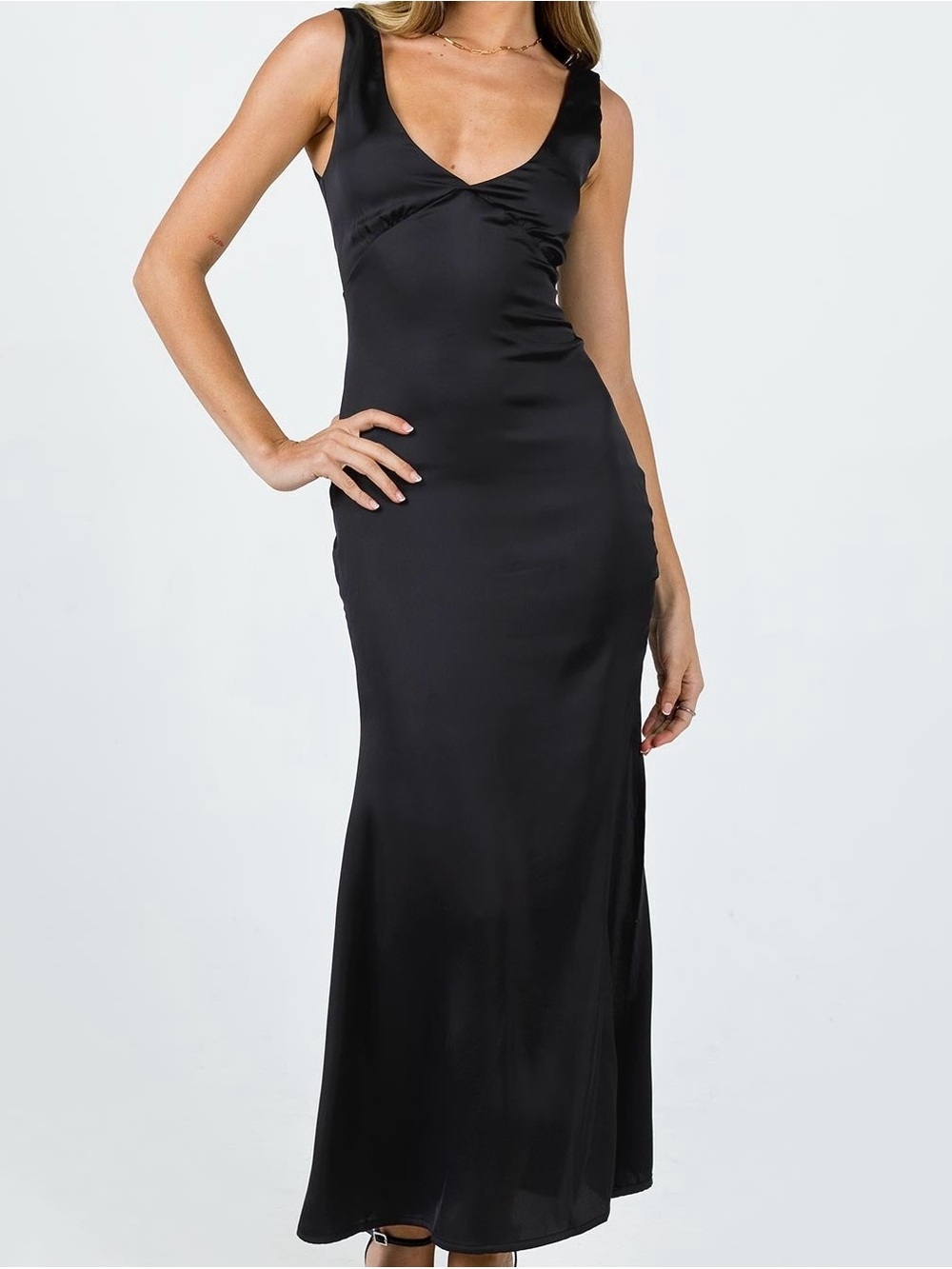 Princess Polly Black Satin V-Neck Midi Dress